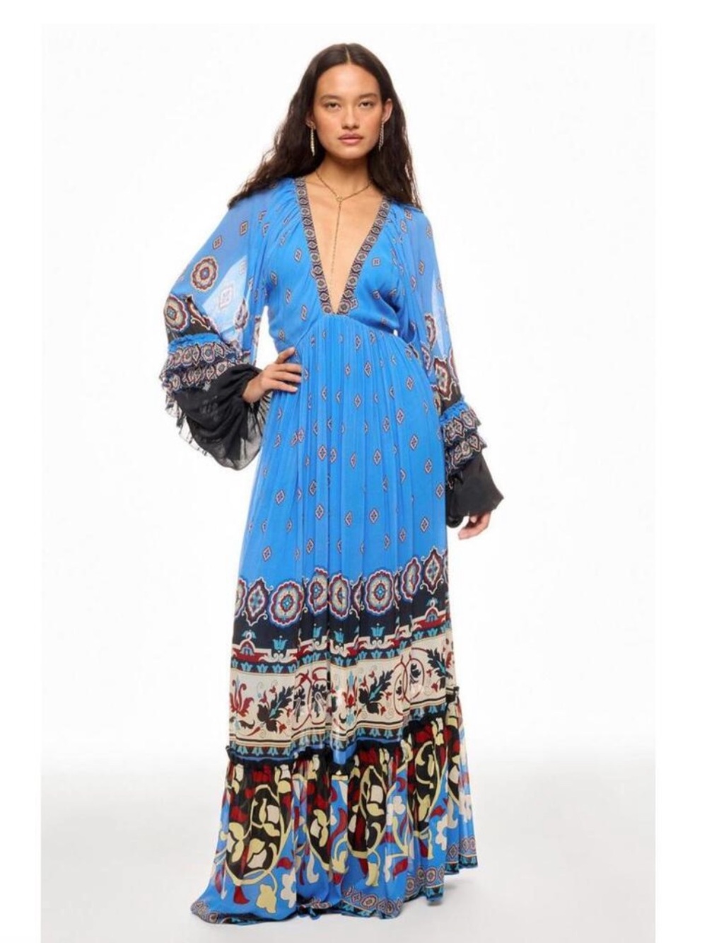 FARM Rio Blue Printed High-Low Maxi Dress